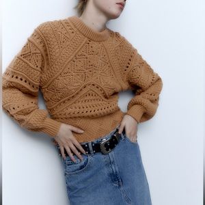 Zara open knit chunky textured knit sweater